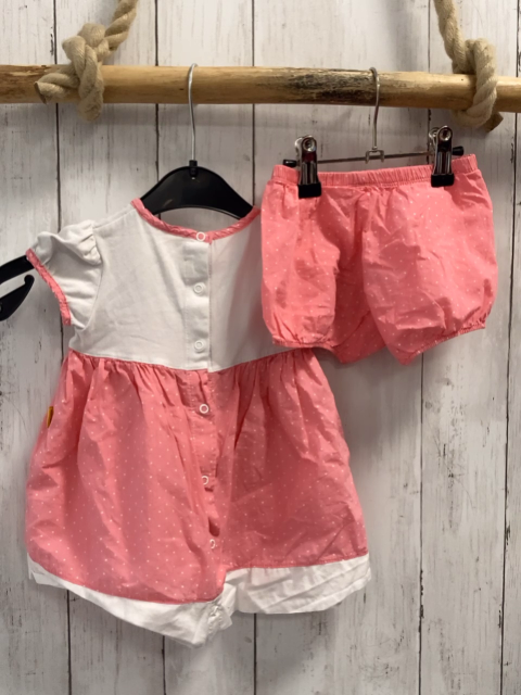 2tlg Steiff  Kleid + Shorts  Gr. 68  weiß + rosa mit weißen Punkten 