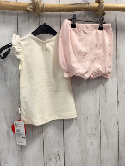 neu 2tlg  T-Shirt + Shorts  Gr. 80  creme goldener Schwan + rot mit goldenen Glitzersternen 