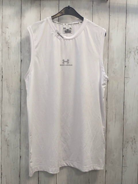 Under Armour  Sportshirt  Gr. XL weiß Lochmuster graue Schrift + Label 