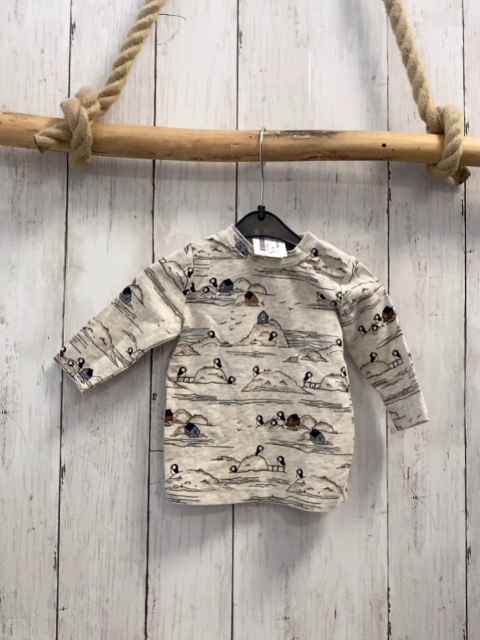 Name it  Langarmshirt Gr. 56  hellgrau Landschaft mit Pinguinen 