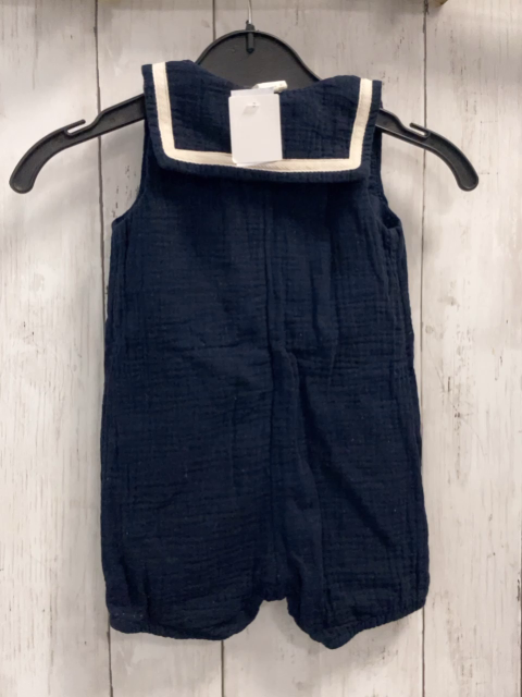 H&M  Playsuit  Gr. 68  blau Struktur Kragen mit weißem Streifen 