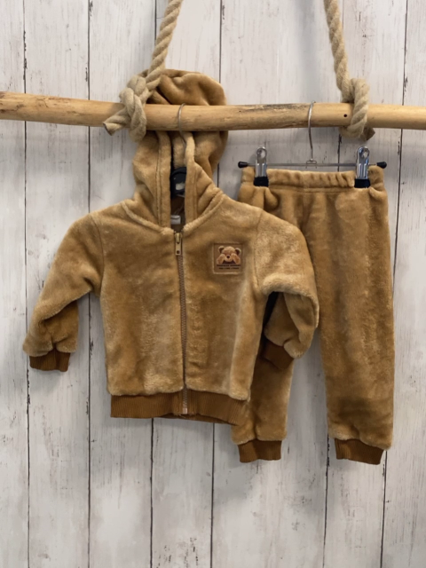 2tlg  Plüschjacke + -hose  Gr. 74  hellbraun Kapuze Bär 