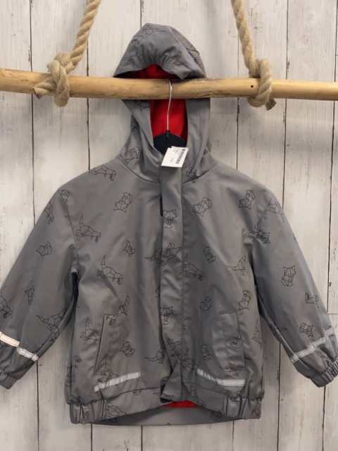   Regenjacke  Gr. 92  hellgrau gummiert graue Dinos rotes Fleecefutter 