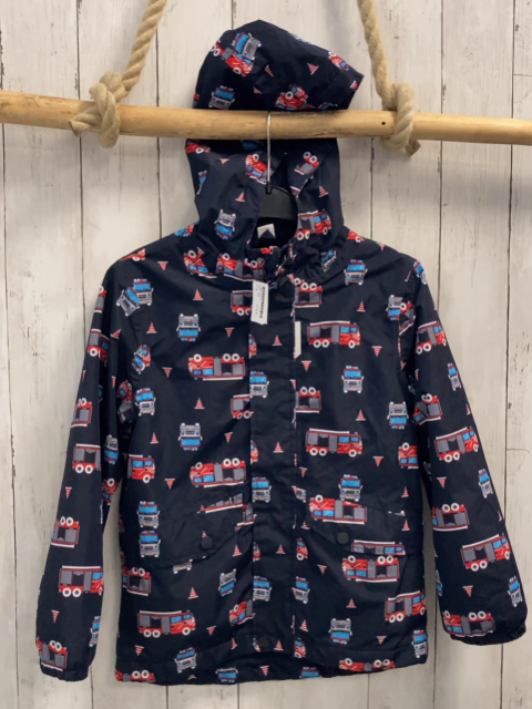   Regenjacke  Gr. 128  blau bunte Feuerwehrfahrzeuge 