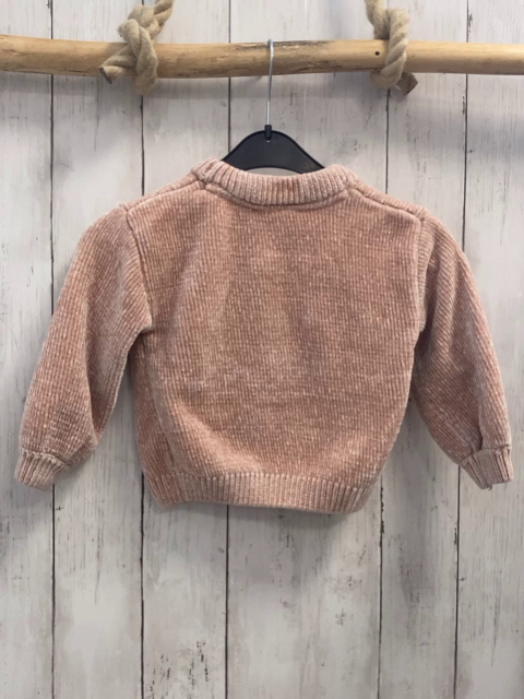   Pullover  Gr. 98  lachs Strick hellgrauer Plüschbär mit rotem Pailettenschal 