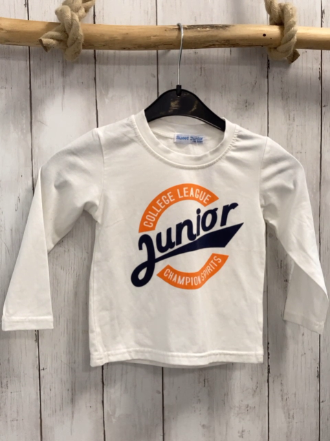  Langarmshirt  Gr. 92  weiß blau orange mit Schrift