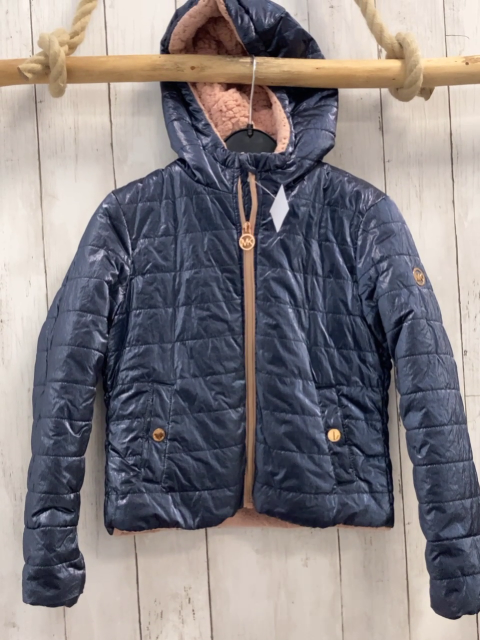 Michael Kors  Winterjacke  Gr. 128  blau Lack lachs Teddyfutter + -reißverschluss Gebrauchsspuren 