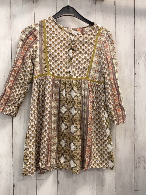 Zara  Kleid  Gr. 128  creme weiß mit  Blumen + Oranamentdruck orcker Borten 