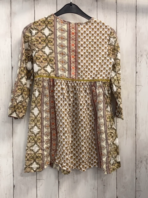 Zara  Kleid  Gr. 128  creme weiß mit  Blumen + Oranamentdruck orcker Borten 