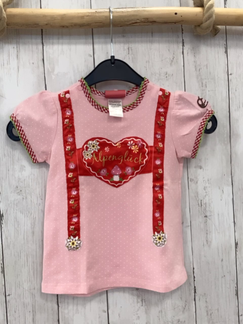 Bondi  T-Shirt  Gr. 98  rosa weiße Punkte rote Hosenträger mit Blumen 