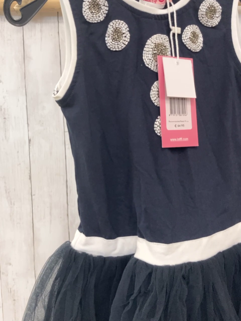 neu Lofft  Kleid Gr. 116  blaues Oberteil mit weiß silber Perlen weißer Bund Tüllüberrock NP 64,95 € 