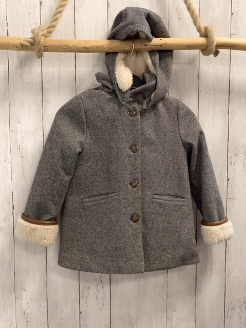 Okaidi  Jacke  Gr. 110  grau hellgraue Zackenstreifen Kapuze wolloptik beige Teddyfutter 