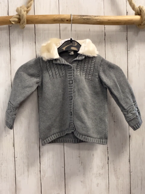 Esprit  Strickjacke  Gr. 92  grau Zöpfe creme Fellragen 