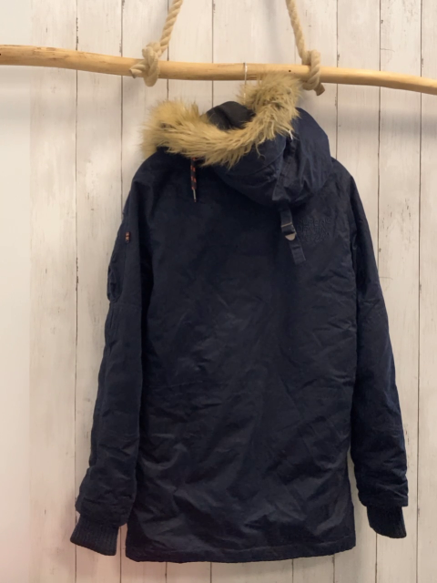 Superdry  Winterjacke Gr. S  blau warm gefüttert Ärmel mit Strickbund Kapuze mit abtrennbarem Fellbund 