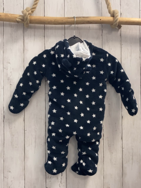Blue Seven  Plüschoverall Gr. 68  dunkelblau weiße Sterne Kapuze mit Ohren 