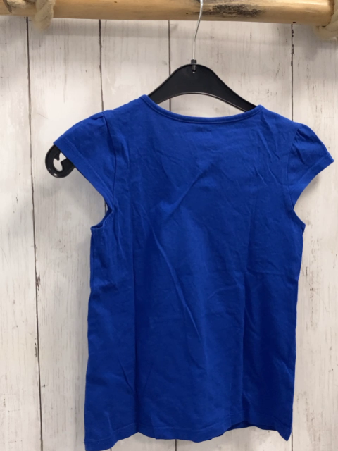   T-Shirt Gr. 122  blau weiße Blumen mit golden Glitzer + orange Rosetten + Schetterlinge 