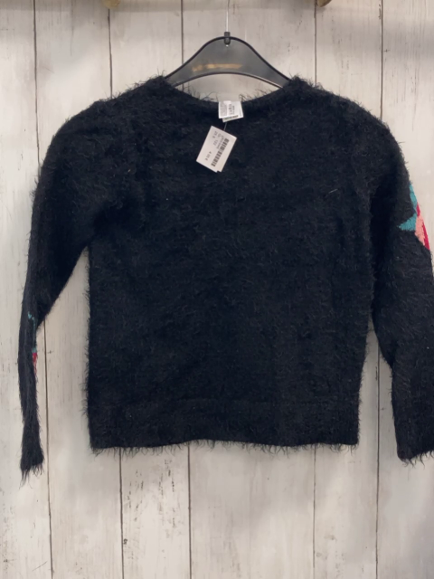   Pullover  Gr. 122  schwarz Strick flusig gestickte Blumen mit Pailettn