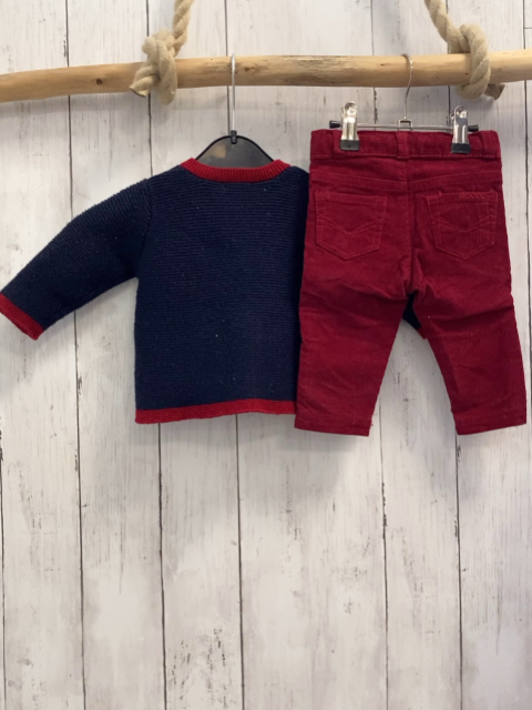 2tlg Gocco Strickjacke + Hose  Gr. 68  blau rot + rot Kord 