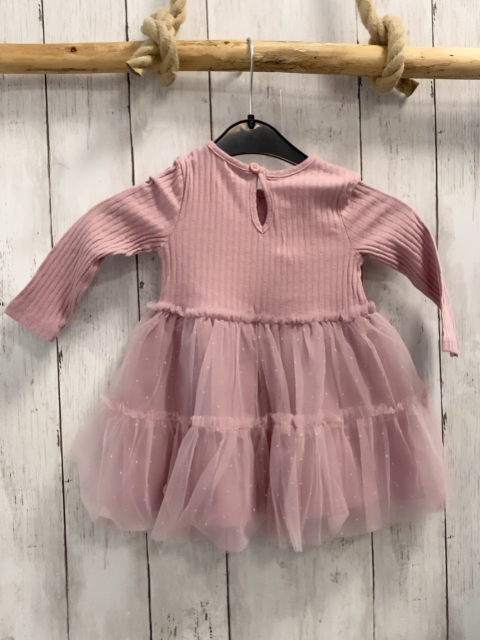   Kleid  Gr. 74  lachs Rippen + Tüllüberrock mit Punkten 