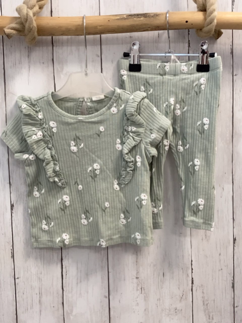 2tlg H&M  T-Shirt + Leggings  Gr. 74  mint Rippen weiße Blumen Rüschen