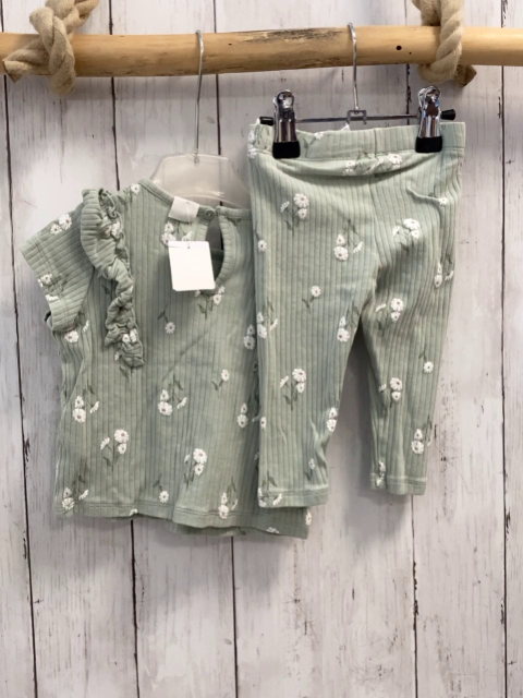 2tlg H&M  T-Shirt + Leggings  Gr. 74  mint Rippen weiße Blumen Rüschen