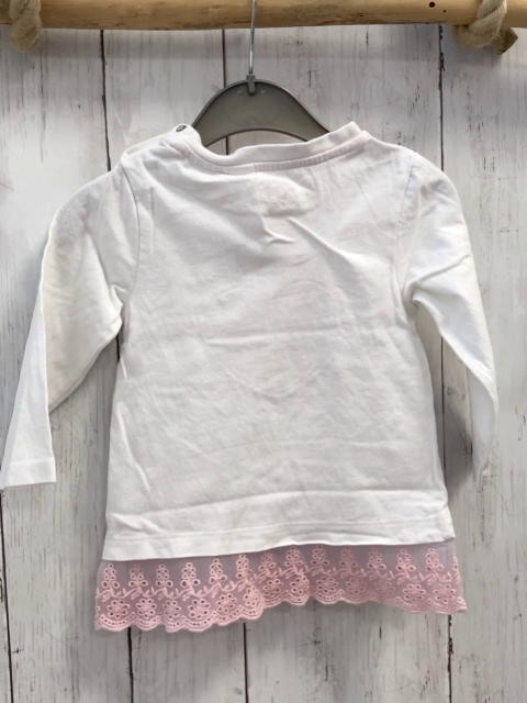 Bob der Bär  Langarmshirt  Gr. 74  weiß Herz transparenter Saum mit rosa Stickerei