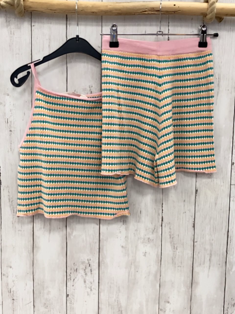 2tlg H&M  Top + Shortsrock Gr. 146/152  rosa grün weiß orange Muster Strick 