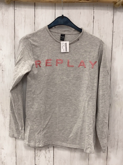 Replay  Langarmshirt Gr. 146  grau rosa Glitzerschrift 