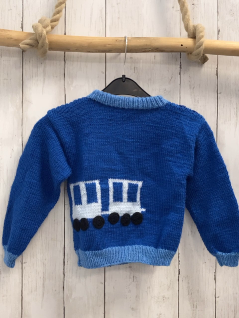   Pullover  Gr. 92  blau helblauer Bund Lok Anhänger 