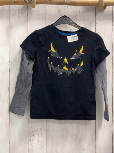 Land´s End  Langarmshirt Gr. 122  schwarz Pailettengesicht graue Ärmel