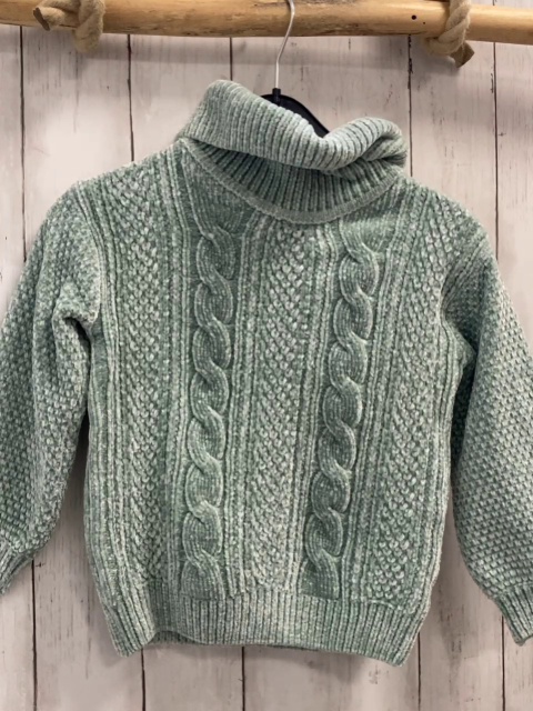   Pullover  Gr. 116  hellgrün weiß meliert Strick Rolli Zöpfe 