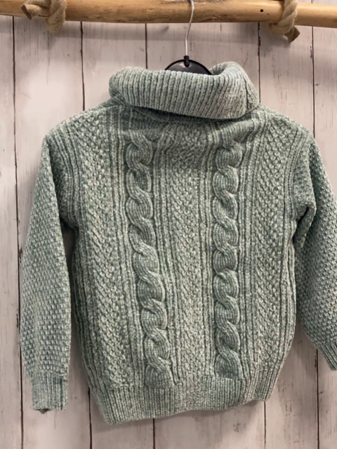   Pullover  Gr. 116  hellgrün weiß meliert Strick Rolli Zöpfe 