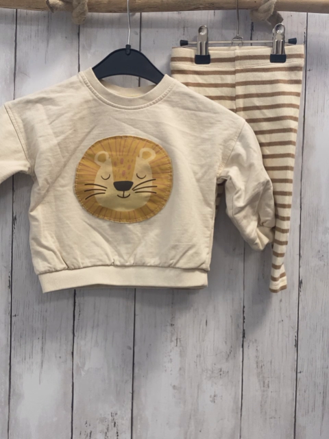 2tlg  Pullover + Leggings  Gr. 74  beige Löwenkopf + beige braune Streifen Rippen 