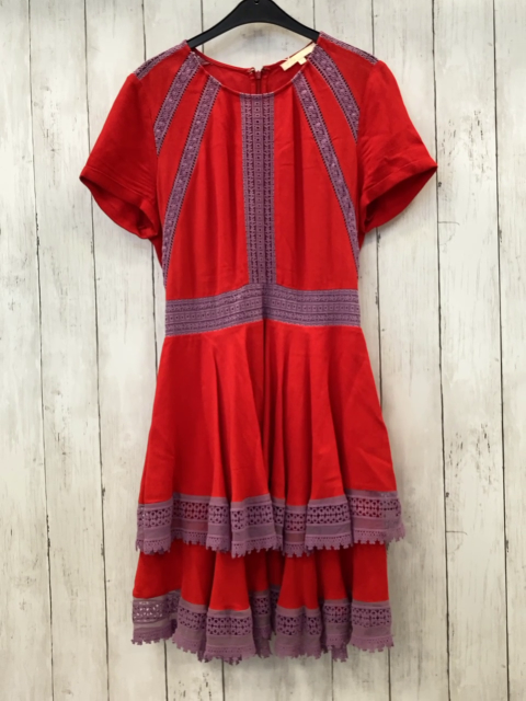 Maje Kleid Gr. 36  rot lila flieder Häkelei Lochmuster 