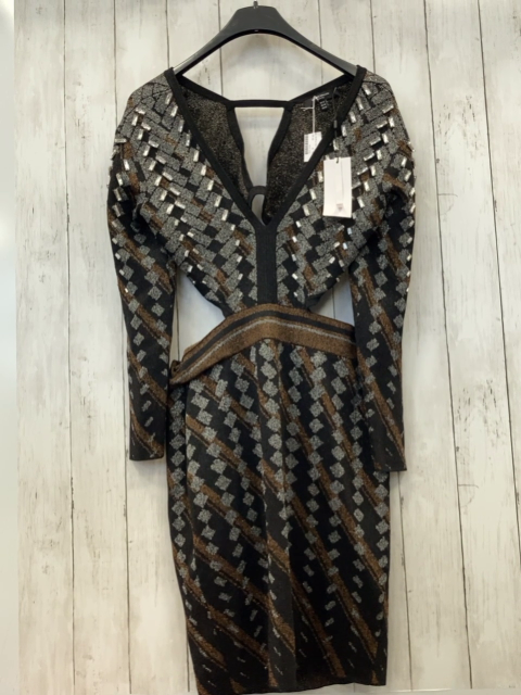 neu Karen Millen Kleid M schwarz silber gold Glitzer Strick Steinchen