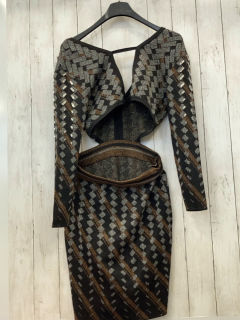 neu Karen Millen Kleid M schwarz silber gold Glitzer Strick Steinchen