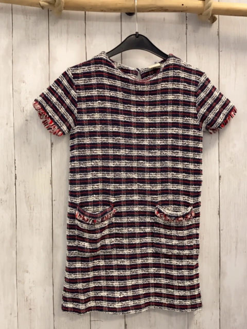 Zara  Kleid  Gr. 122  blau weiß rote Streifen Fransensaum 