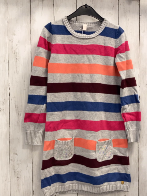 Esprit  Kleid  Gr. 128  grau bunte Streifen Strick Taschen mit Pailetten