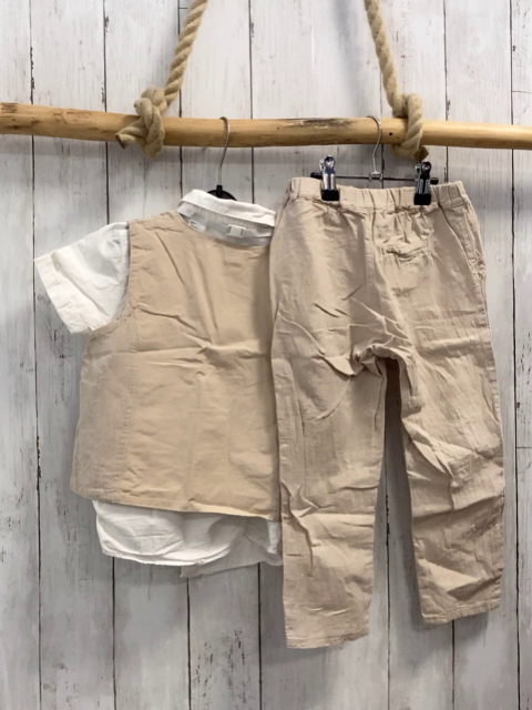 4tlg H&M  Sommerhemd Weste Hose Fliege  Gr. 104  weiß beige hellgrau 