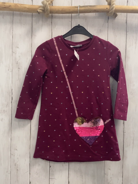 Happy Girls  Kleid  Gr. 116  aubergine bunte Herzen Pailettentasche in Deutschlandfarben 