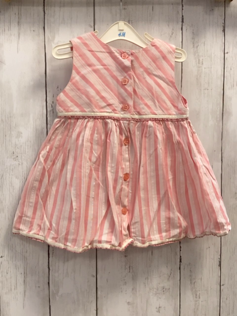 Next  Kleid  Gr. 80  rosa weiß lachs Streifen Blumenstickerei silber Glitzerstreifen 