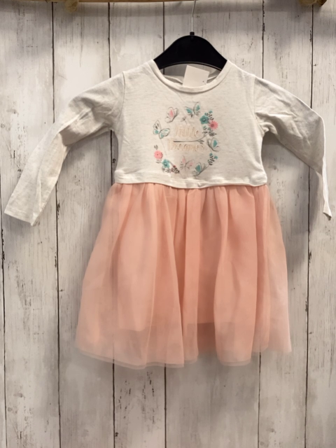   Kleid  Gr. 86  hellgraues Oberteil mit Blumen lachs Tüllüberrock 