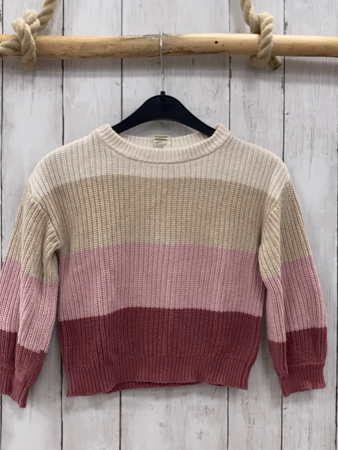Alana  Pullover  Gr. 104  beige sand rosa weinrote Streifen Strick