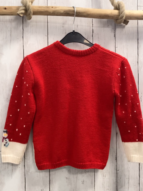   Pullover  Gr. 110  rot weiß Strick Schneemänner 