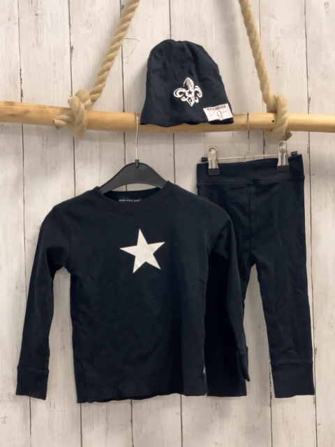 3tlg Langarmshirt + leggings + Mütze Gr. 86  schwarz weiße Schrift Rock Star Baby 