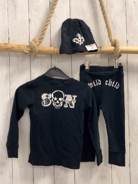 3tlg Langarmshirt + leggings + Mütze Gr. 86  schwarz weiße Schrift Rock Star Baby 