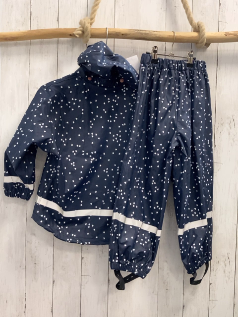 2tlg danefae Regenanzug Gr. 110  blau weiße Herzen