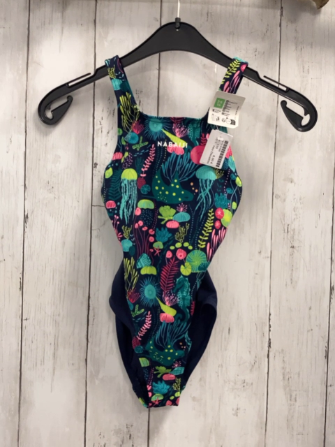 neu Decathlon  Badeanzug  Gr. 110  blau bunte Unterwasserpflanzen 