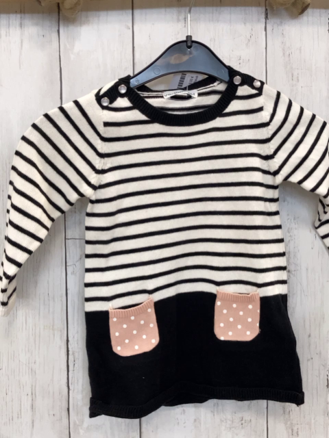 neu Vertbaudet  Kleid  Gr. 80  weiß schwarz gestreiftes Oberteil schwarzer Rock Strick 