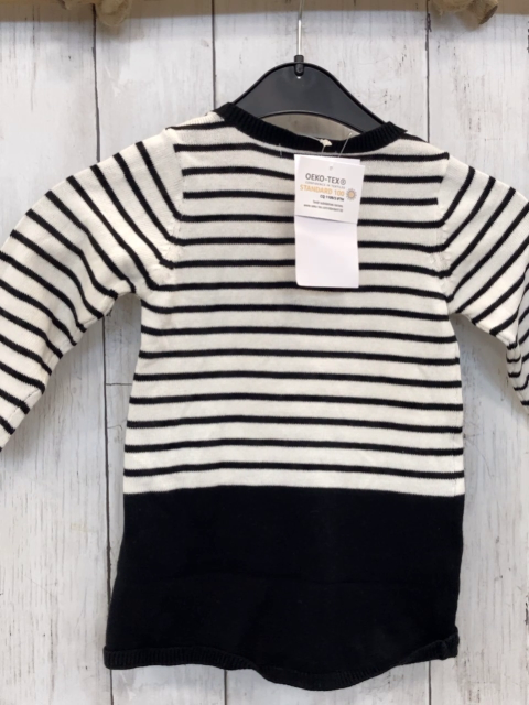 neu Vertbaudet  Kleid  Gr. 80  weiß schwarz gestreiftes Oberteil schwarzer Rock Strick 